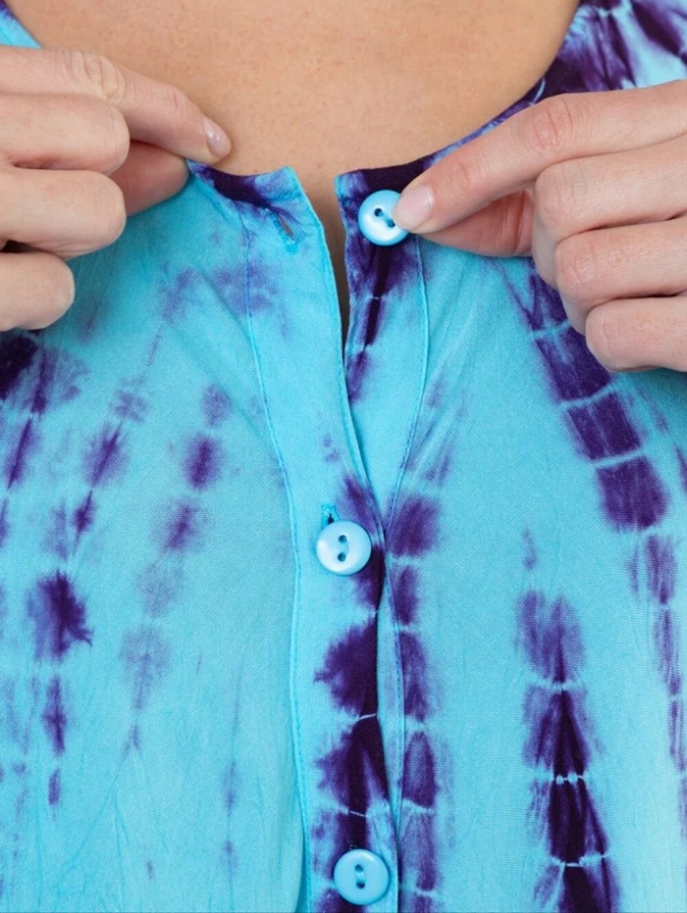 Just Cruising Sleeveless Tie-Dye V-Neck Beach Dress Aqua & Purple Rayon Breezy - Picture 7 of 14